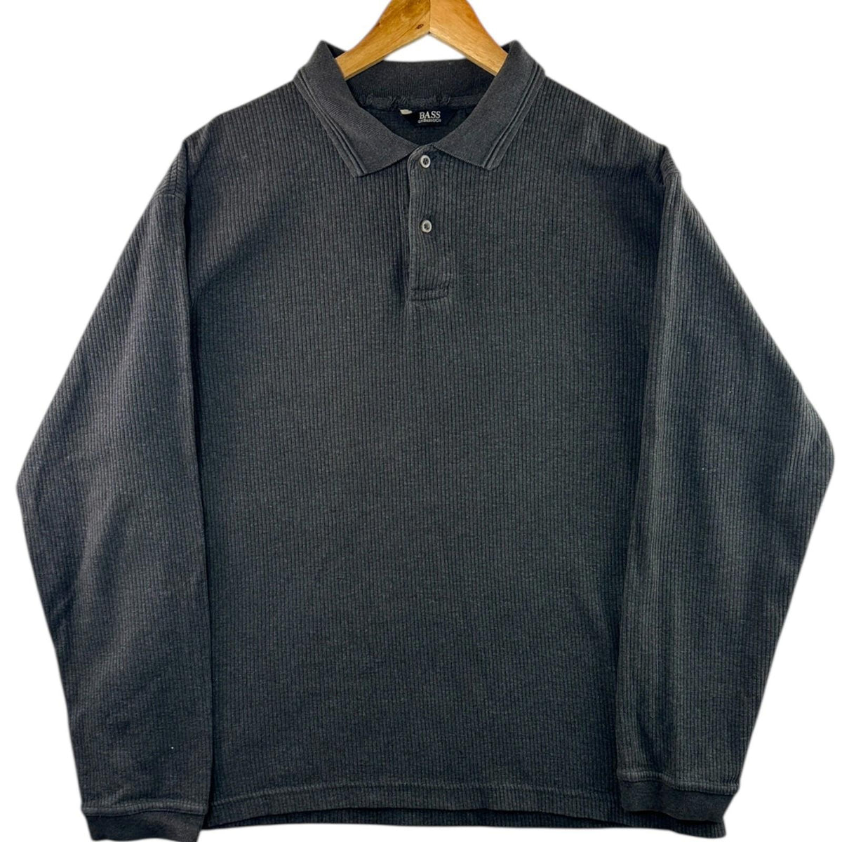 G.H.BASS&CO Polo Jumper Men's UK Size M Grey 100% Cotton Long Sleeve Ribbed