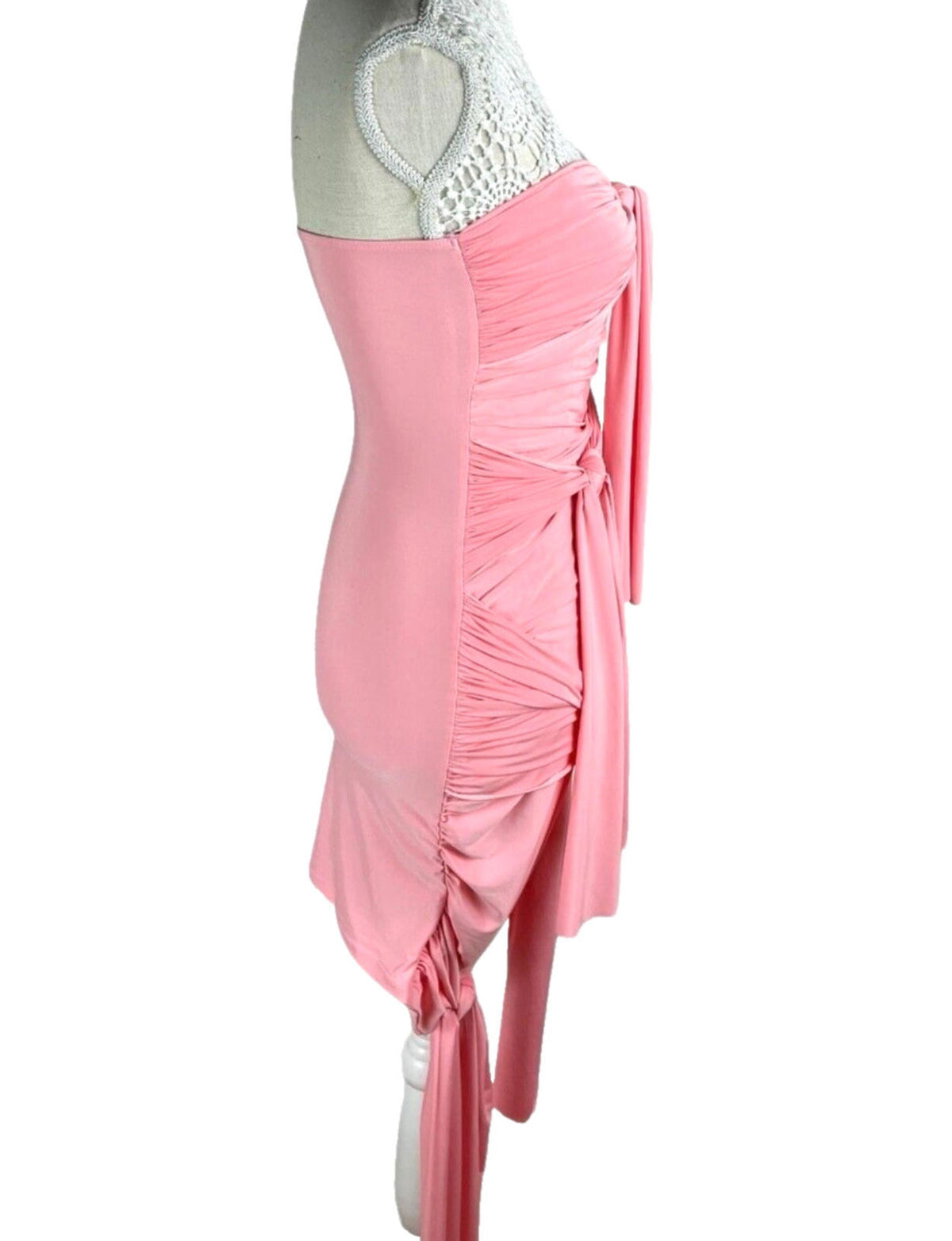 Draped Bodycon Mid Dress Women’s UK Size 8 Pink Cocktail Strapless Jersey Ruched