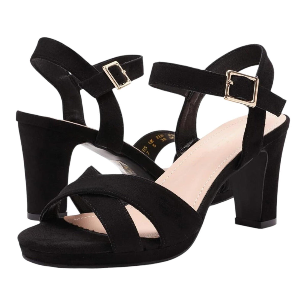 Dream Pairs Shoes Black Suede Open Toe Block Heel Women's UK Size 6 EU 39