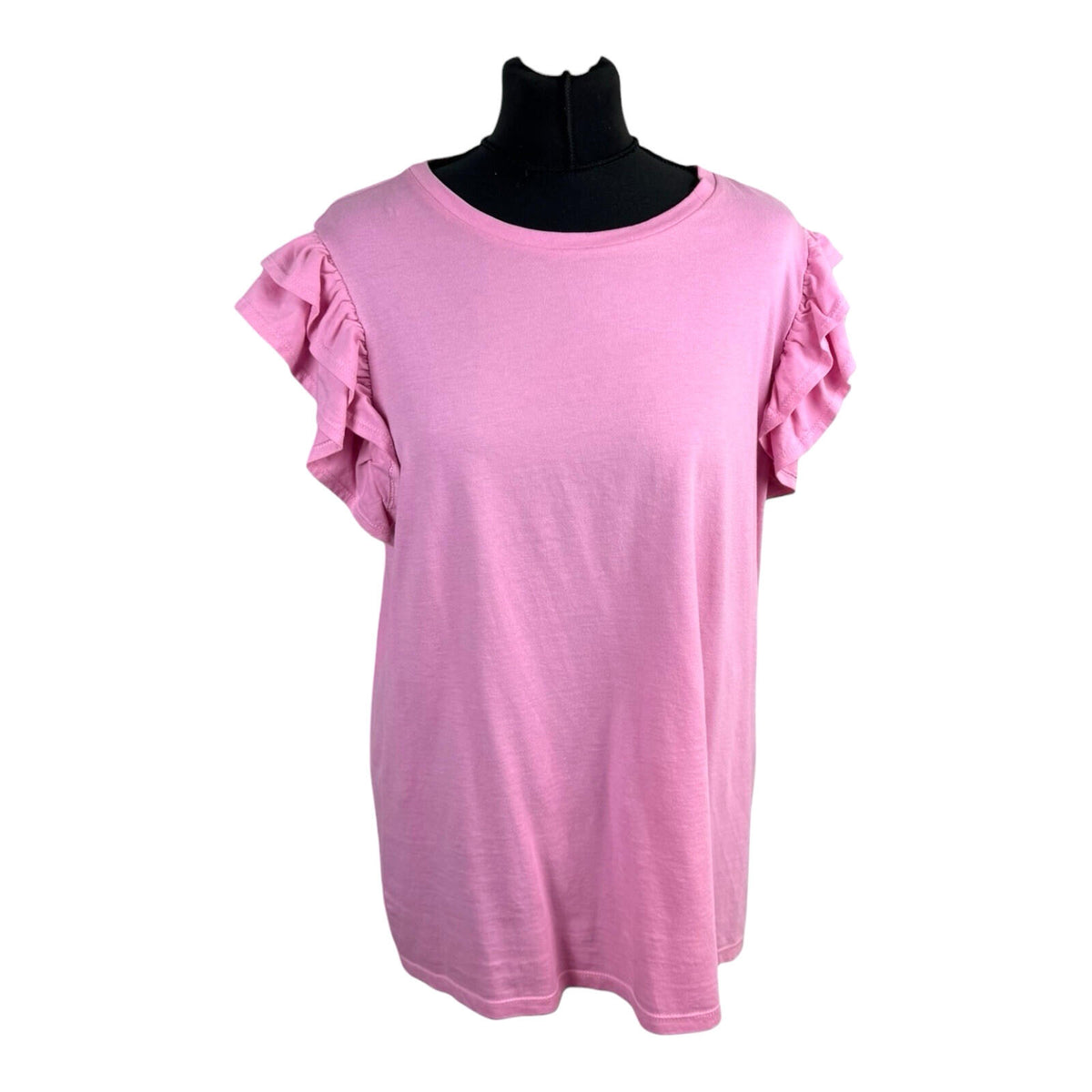 George Cotton T-Shirt Pink Women’s UK Size 20 Round Neck Frill Sleeve Detail