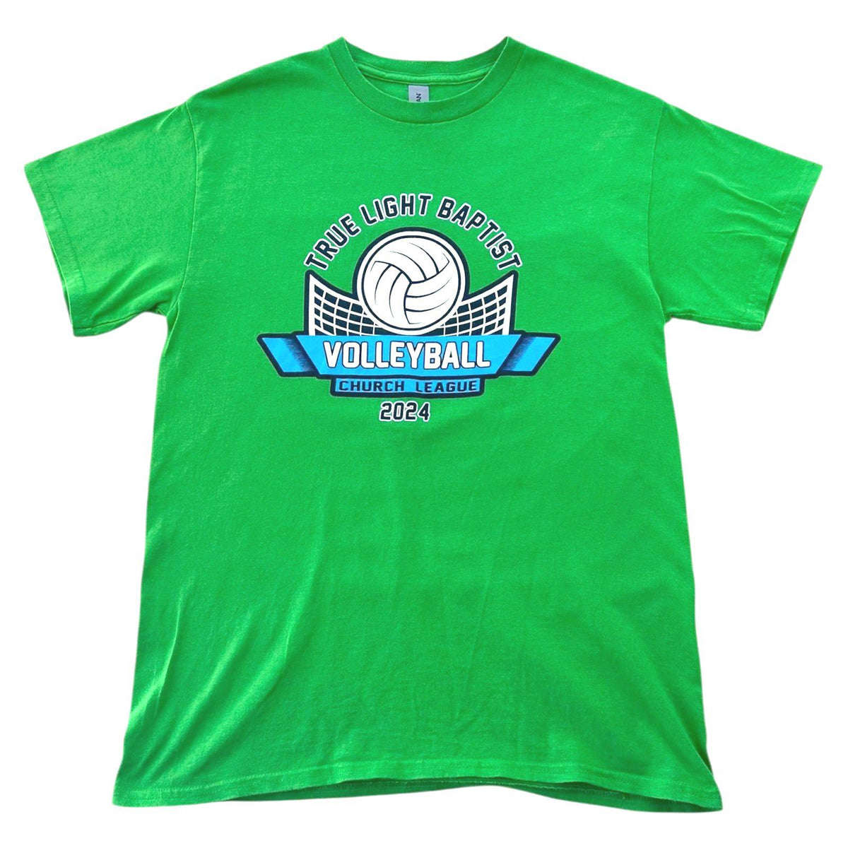 Gildan Green VolleyBall T-Shirt Women's UK Size M Green True Light Baptist Church Crew Neck