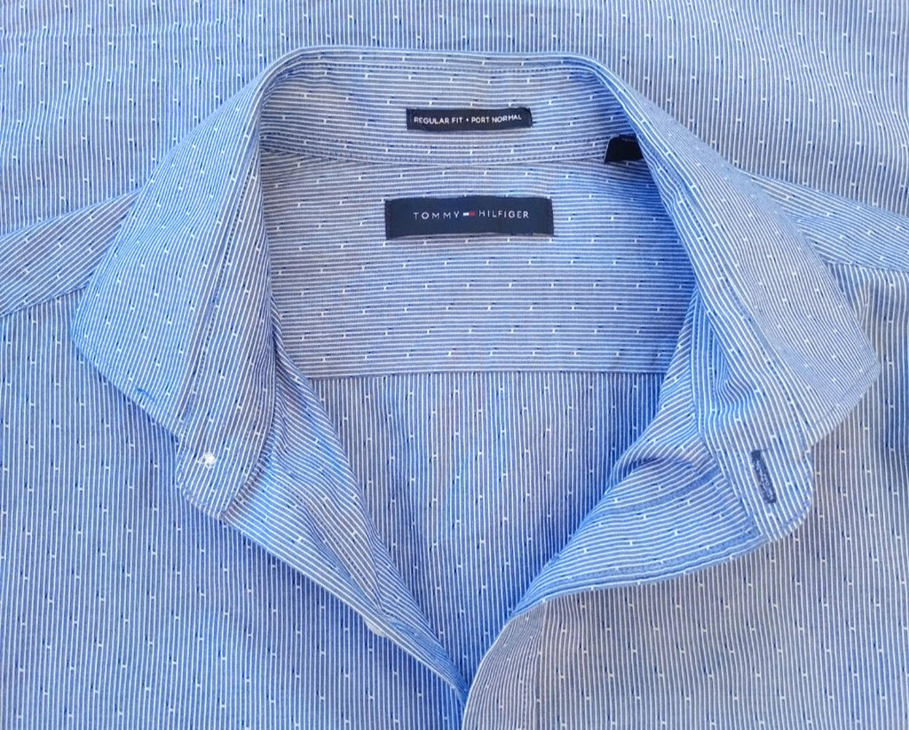 Tommy Hilfiger Shirt Men's UK Size L Blue Geometric Long Sleeve Pockets