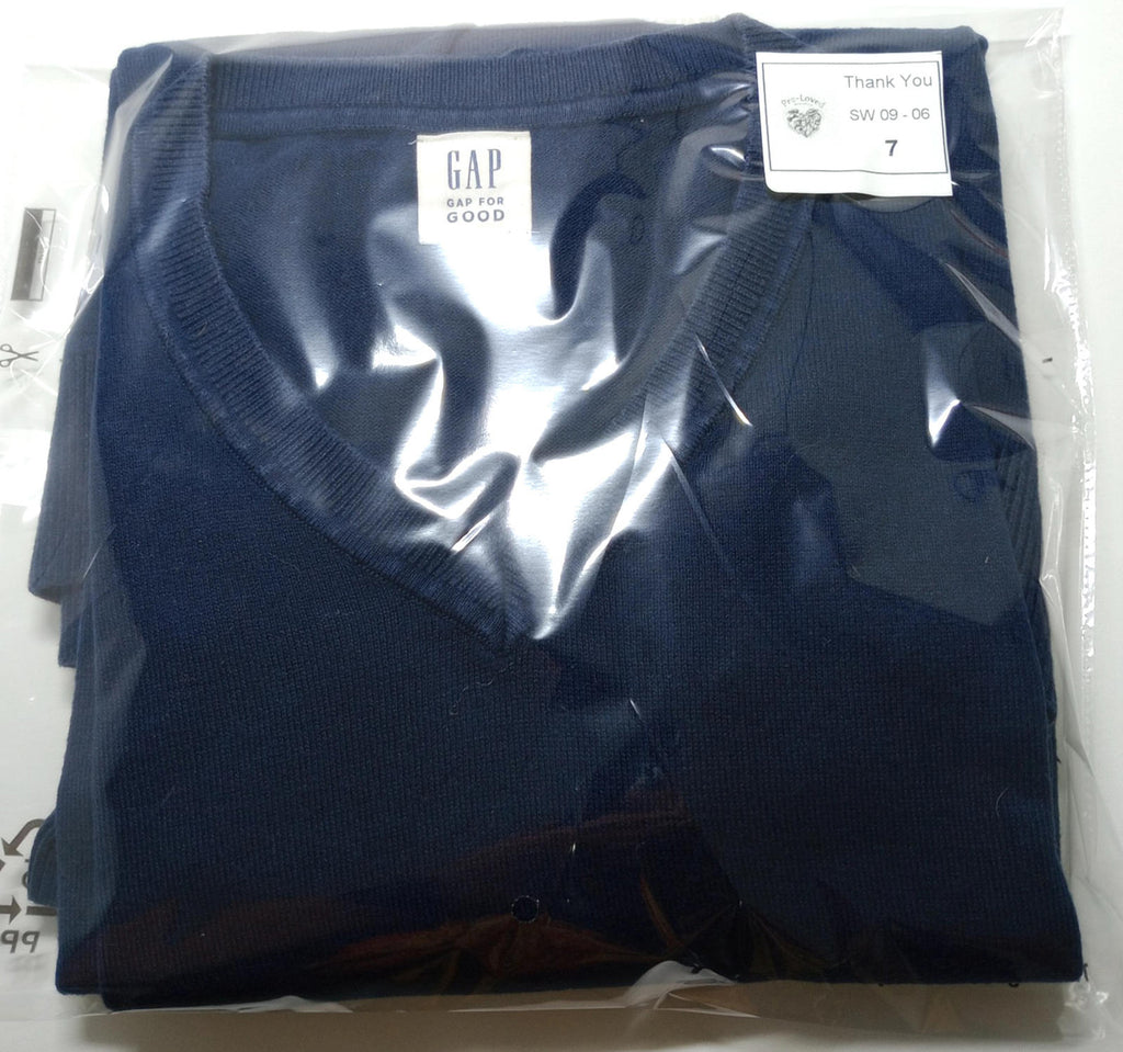 Gap Knit Jumper Men's UK Size L Navy Blue Long Sleeve 100% Cotton V-Neck Sweater
