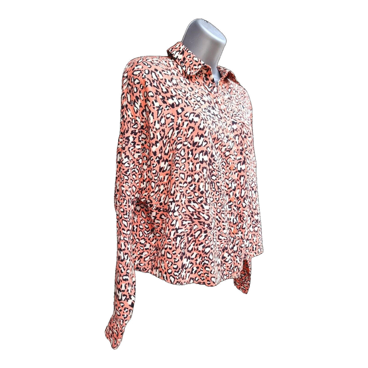 Primark Leopard Print Shirt Women's UK Size 10 Pink Button Down Long Sleeve