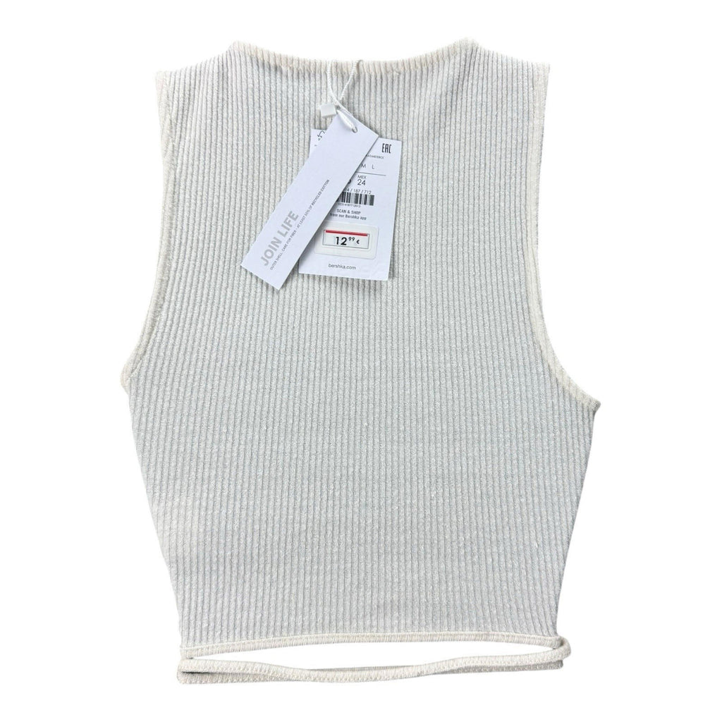 Bershka Cream Ribbed Crop Top Ribbed Tie Front Women's UK Size XS