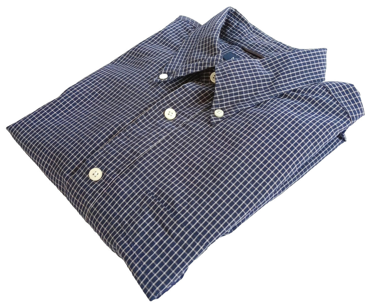 Nautica Blue Check Button Down Shirt Men's UK Size L Long Sleeve Pocket Vintage