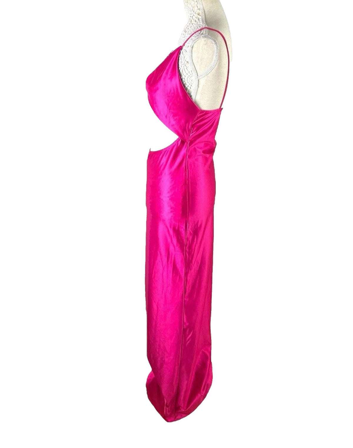 Pretty Little Thing Satin Maxi Slip Dress Women's UK Size 10 Pink Cut-Out Waist