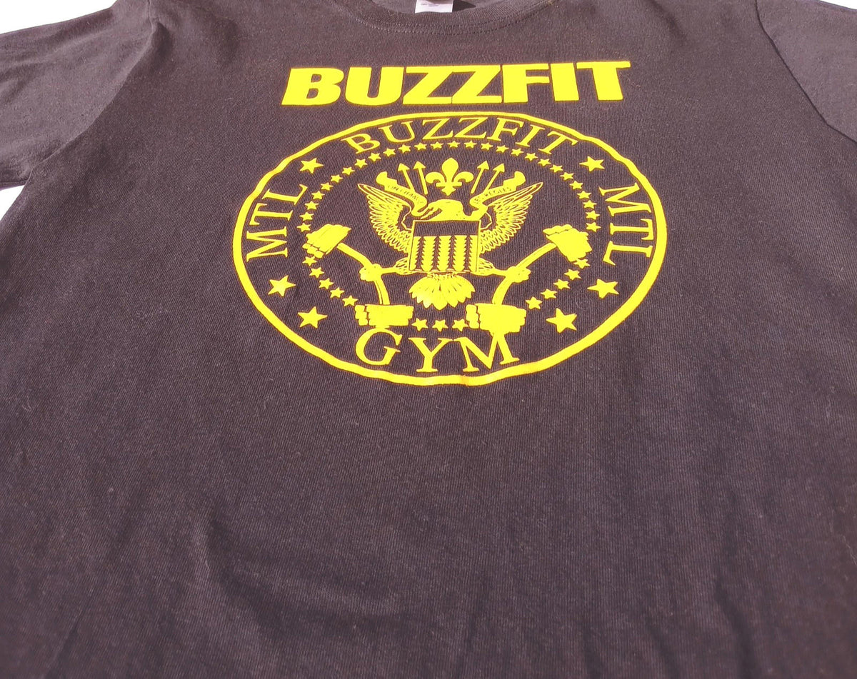 Gildan Black BuzzFit Gym T-Shirt Men's UK Size S Black Crew Neck Print 100% Heavy Cotton