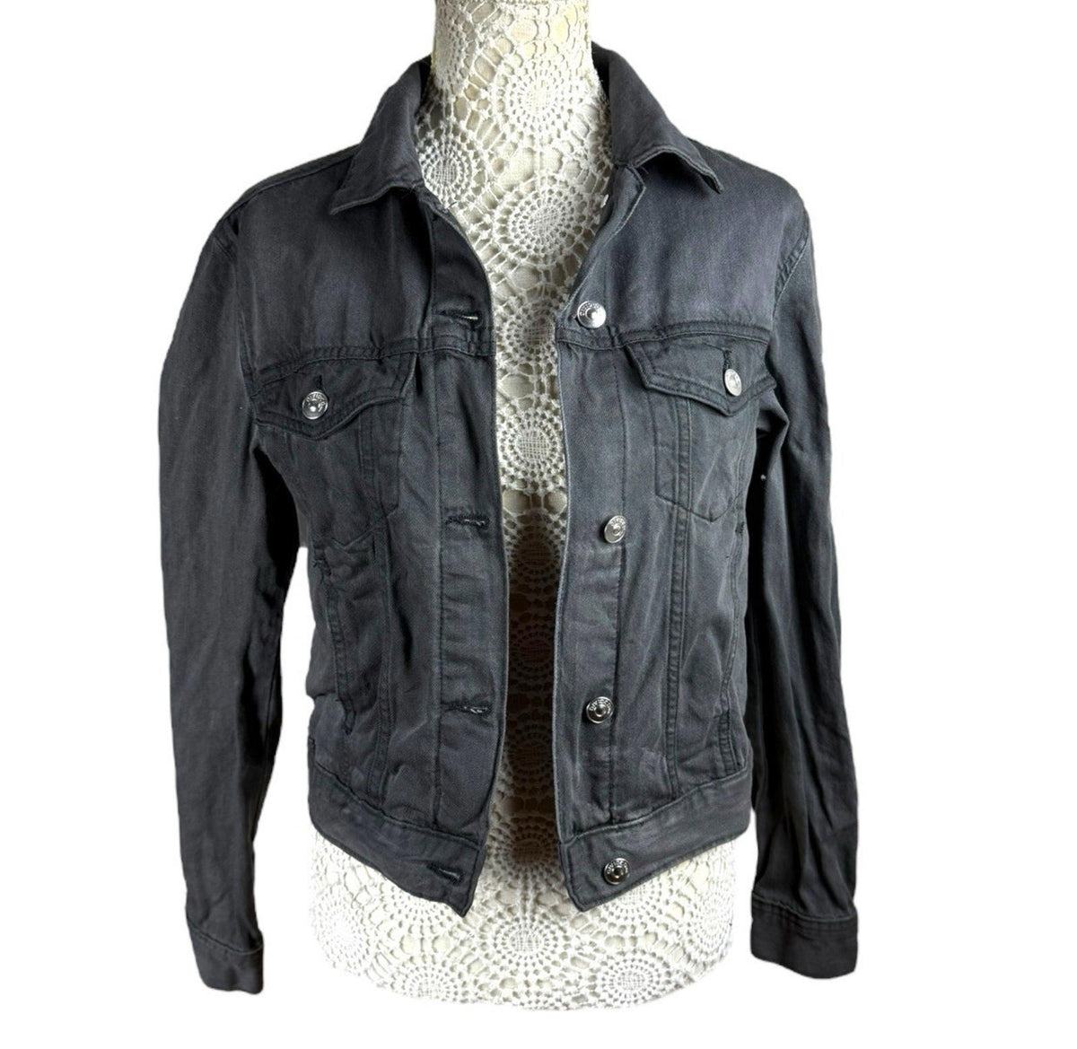 Divided Grey Denim Jacket Collared Pockets Grunge Relaxed Fit Women's UK Size 6