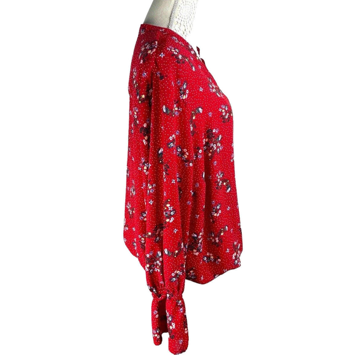 Kiabi Shirt Blouse Red Floral Long Sleeve Women's UK Size L