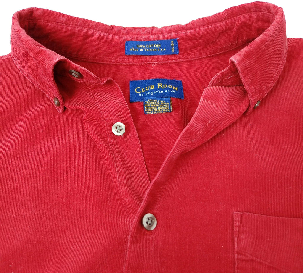 Charter Club Corduroy Shirt Men's UK Size L Red Pocket 100% Cotton Easy Care