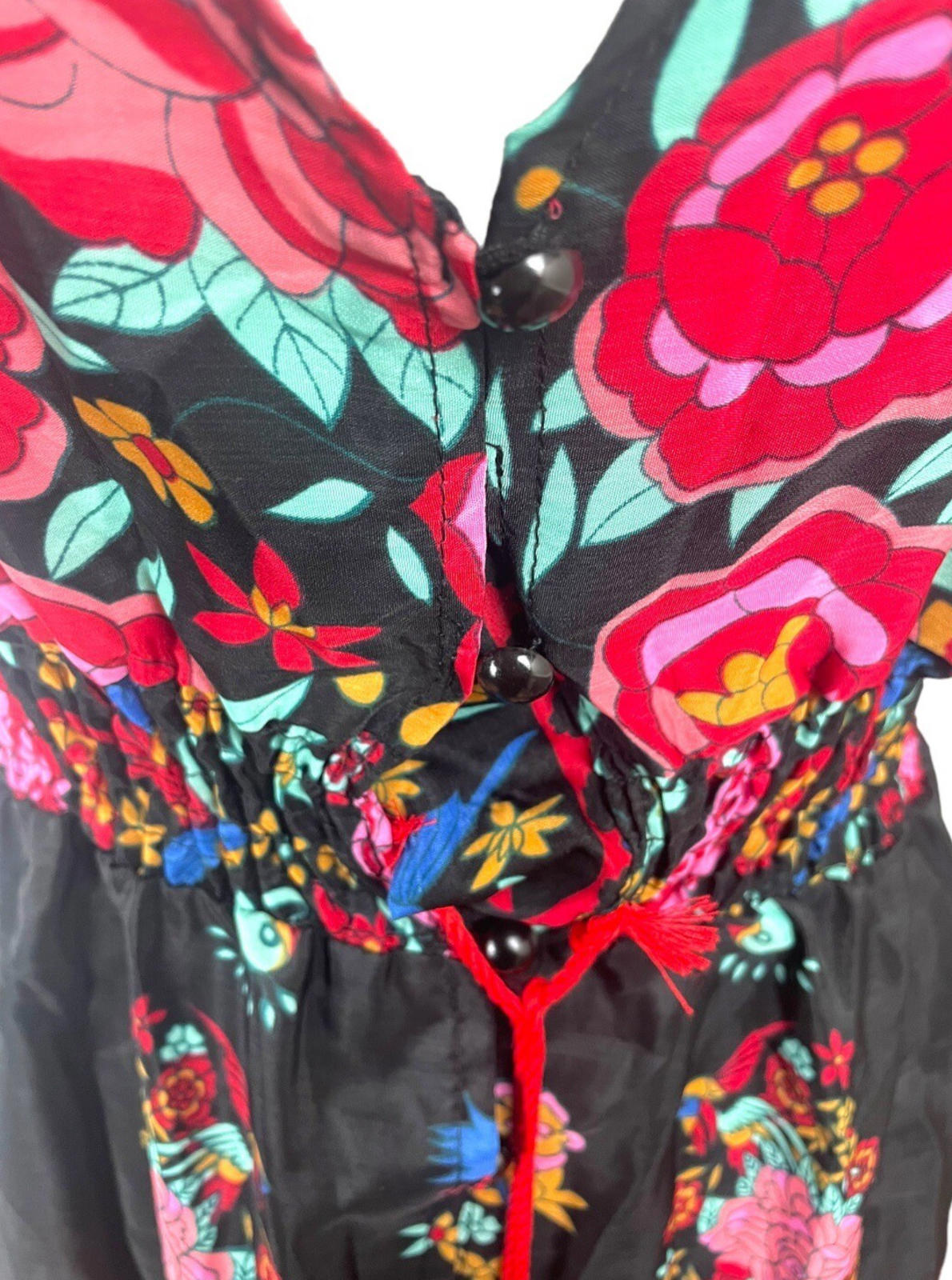 Floral & Peacock Maxi Dress Women's UK Size L Multi Length Button Down Front