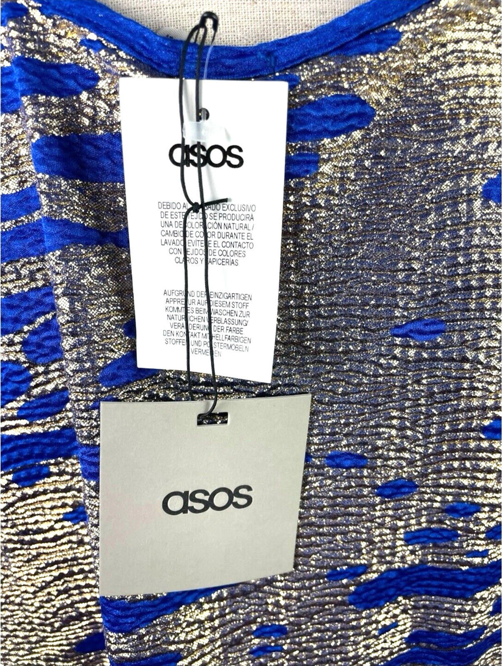 ASOS Blue & Gold Shimmer T-shirt Mini Dress Oversized Women's UK Size 6