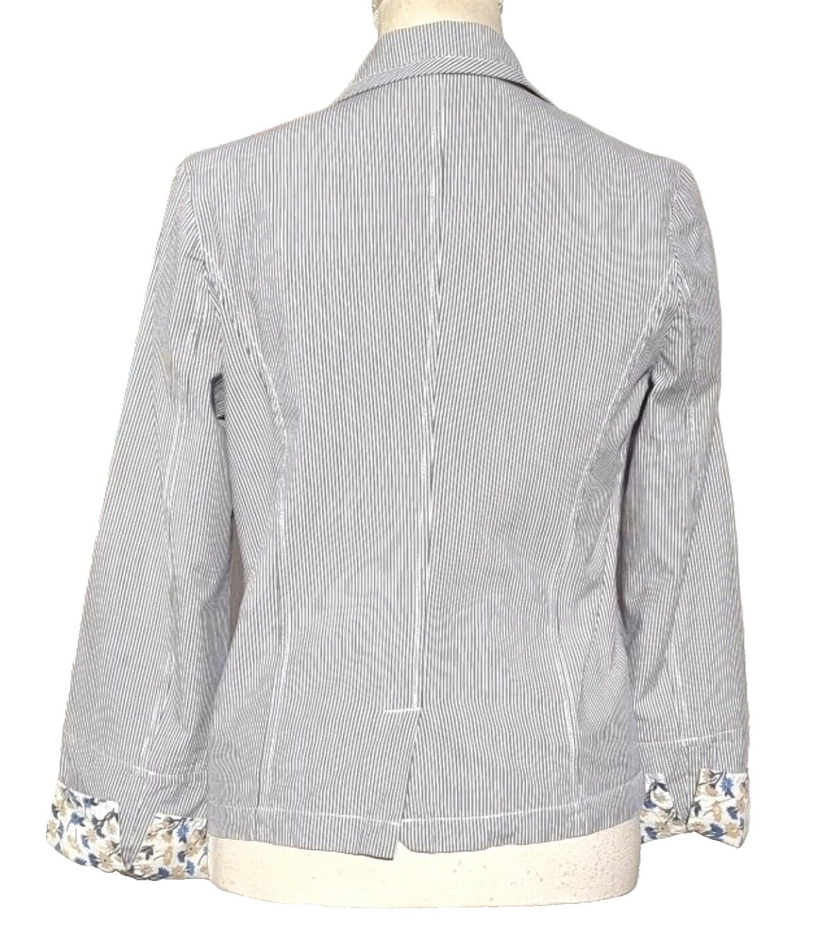 Blue Stripe Blazer Jacket Cotton White Pinstripes Size 10