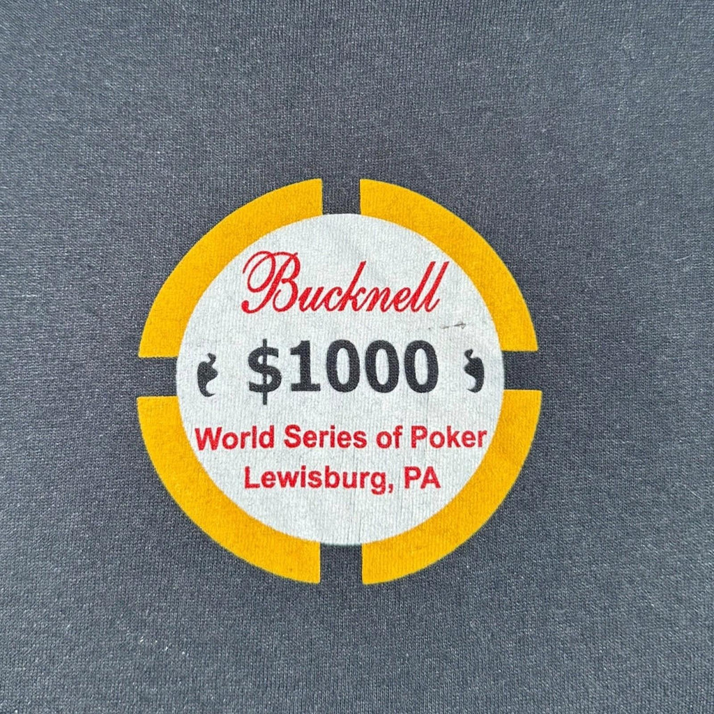JERZEES Black Bucknell Poker T-Shirt Men's UK Size L Black Graphic Print 2005 Short Sleeve