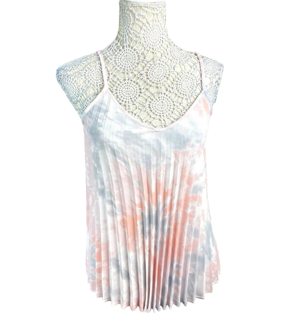 New Look White New Look Pleated Tie-Dye Camisole Top Women's UK Size 12 White Pastel Chiffon