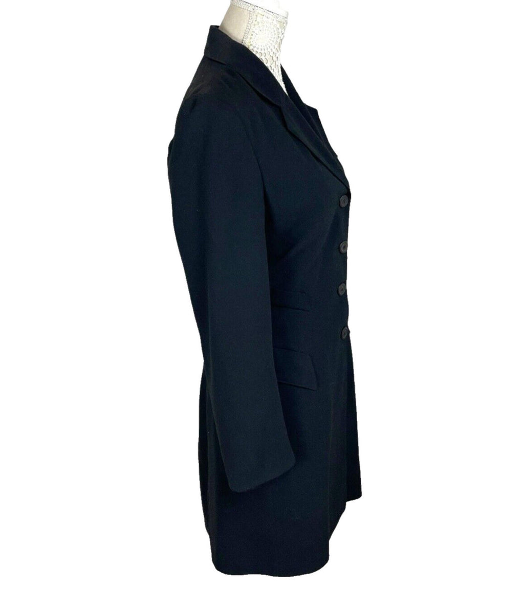 Ego Blazer Jacket Retro Long Black Shoulder Pads Women's UK Size 10