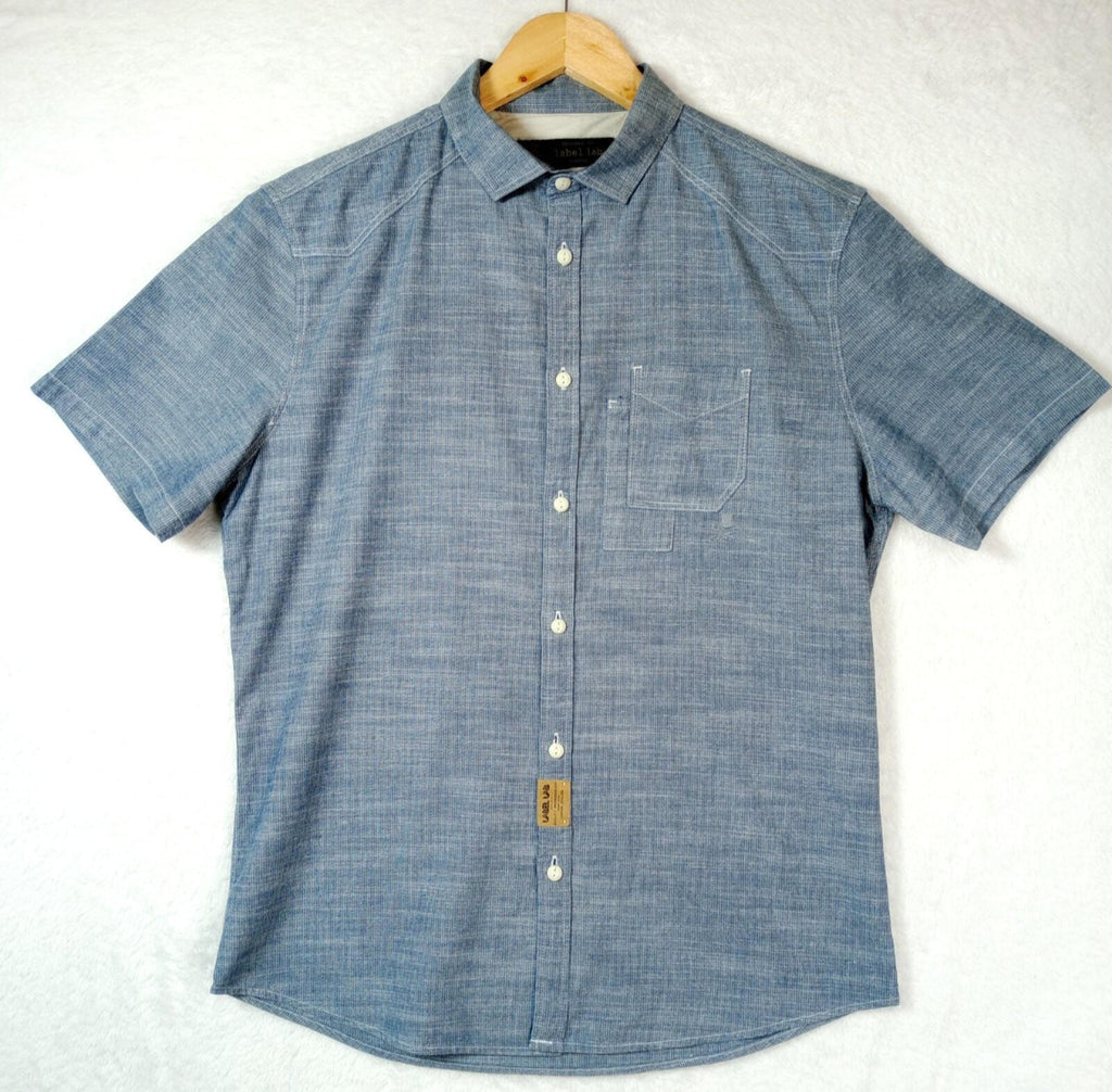 Label Lab Chambray Shirt Men's UK Size Medium Blue Short Sleeve Pocket