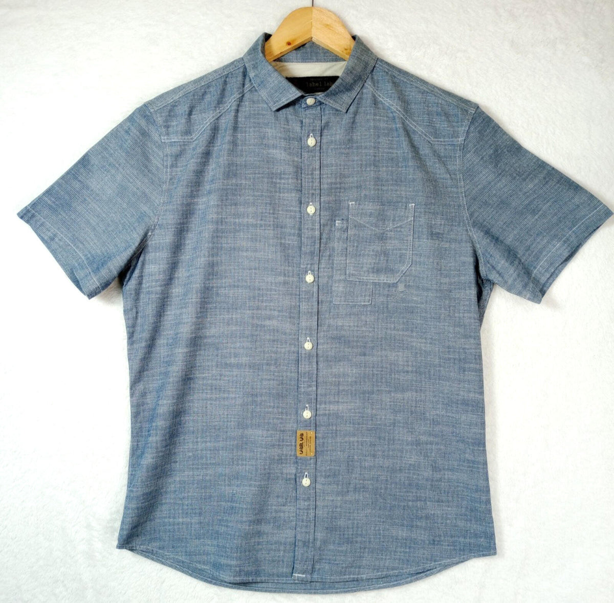 Label Lab Chambray Shirt Men's UK Size Medium Blue Short Sleeve Pocket