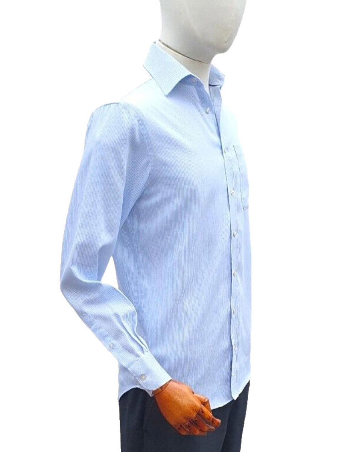 M&S Shirt Long Sleeve Striped Men's Large 14.5" Collar 100% Cotton