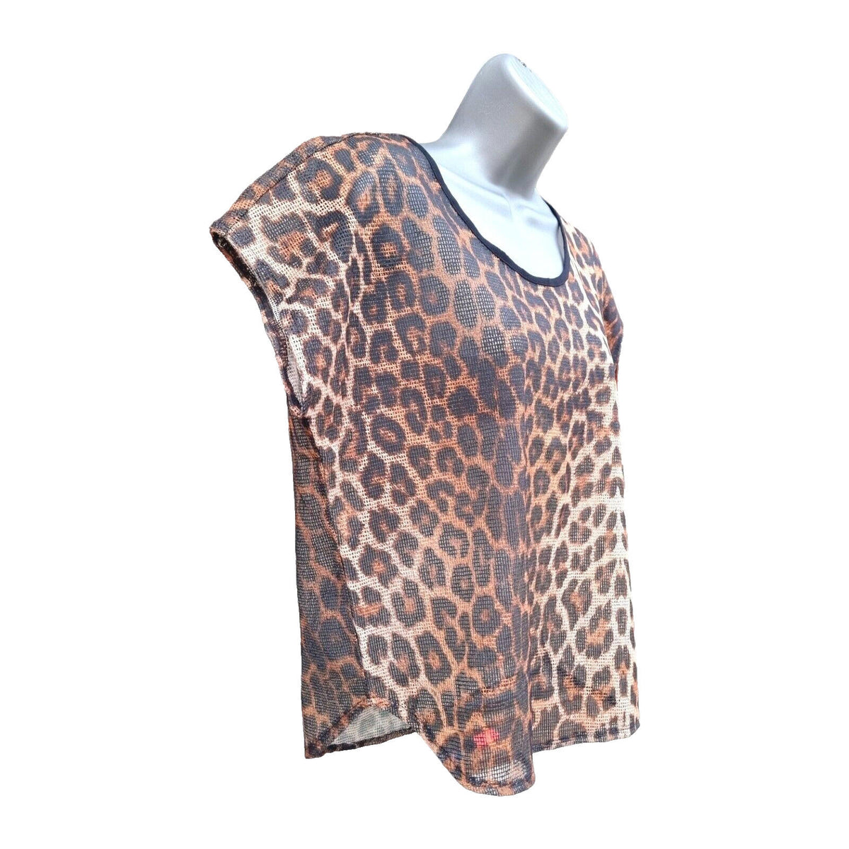 Primark Beige Leopard Print Mesh T-Shirt Blouse Crop Top Women's UK Size 10 Dolman Sleeve