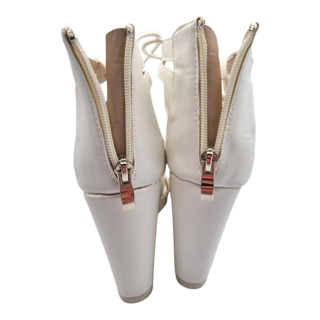 Aspirer Shoes White Aspirer Wedge Shoes Women's UK Size 7 Ankle Strap White Lace Up Faux Leather