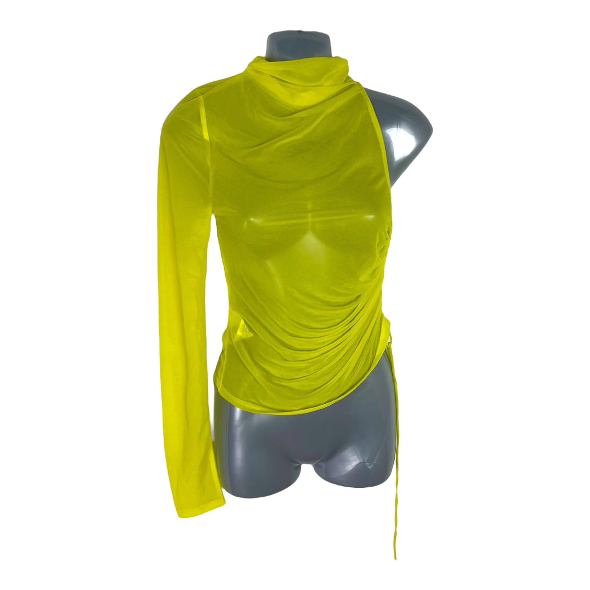TopShop Yellow Topshop Bright Yellow Chiffon Top One Sleeve Sheer Women's UK Size 8-10