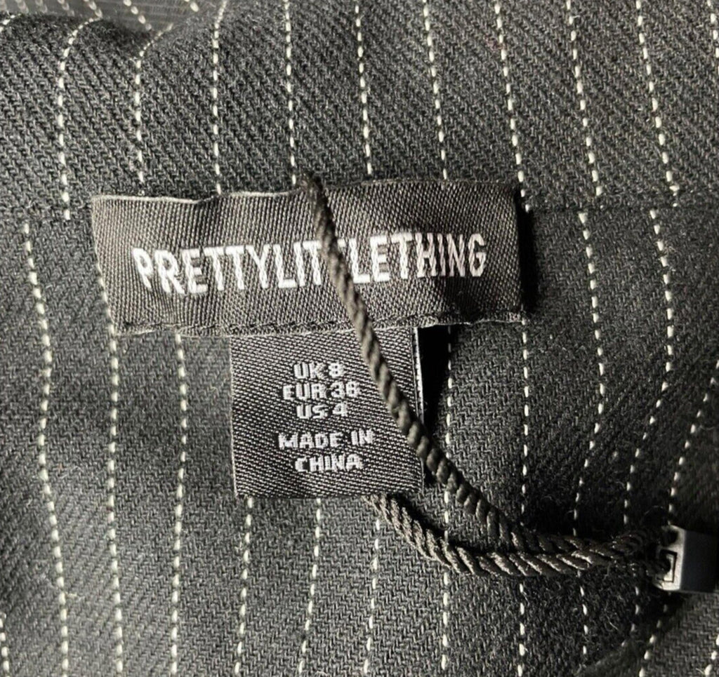 Pretty Little Thing Blazer Jacket Black Stripe Shoulder Pads Women's UK Size 14