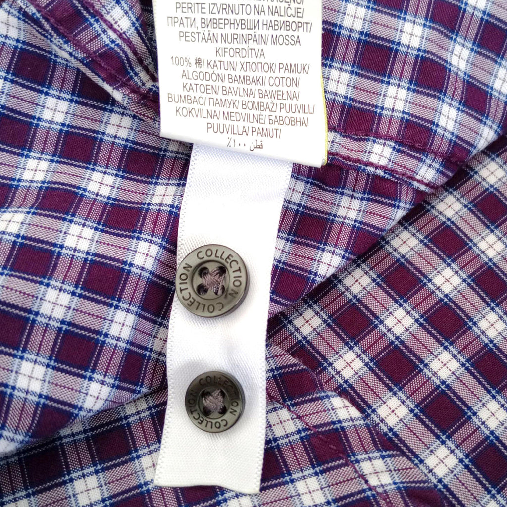 Marks & Spencer Plaid Shirt Men's UK Size L Purple White Button Down Long Sleeve
