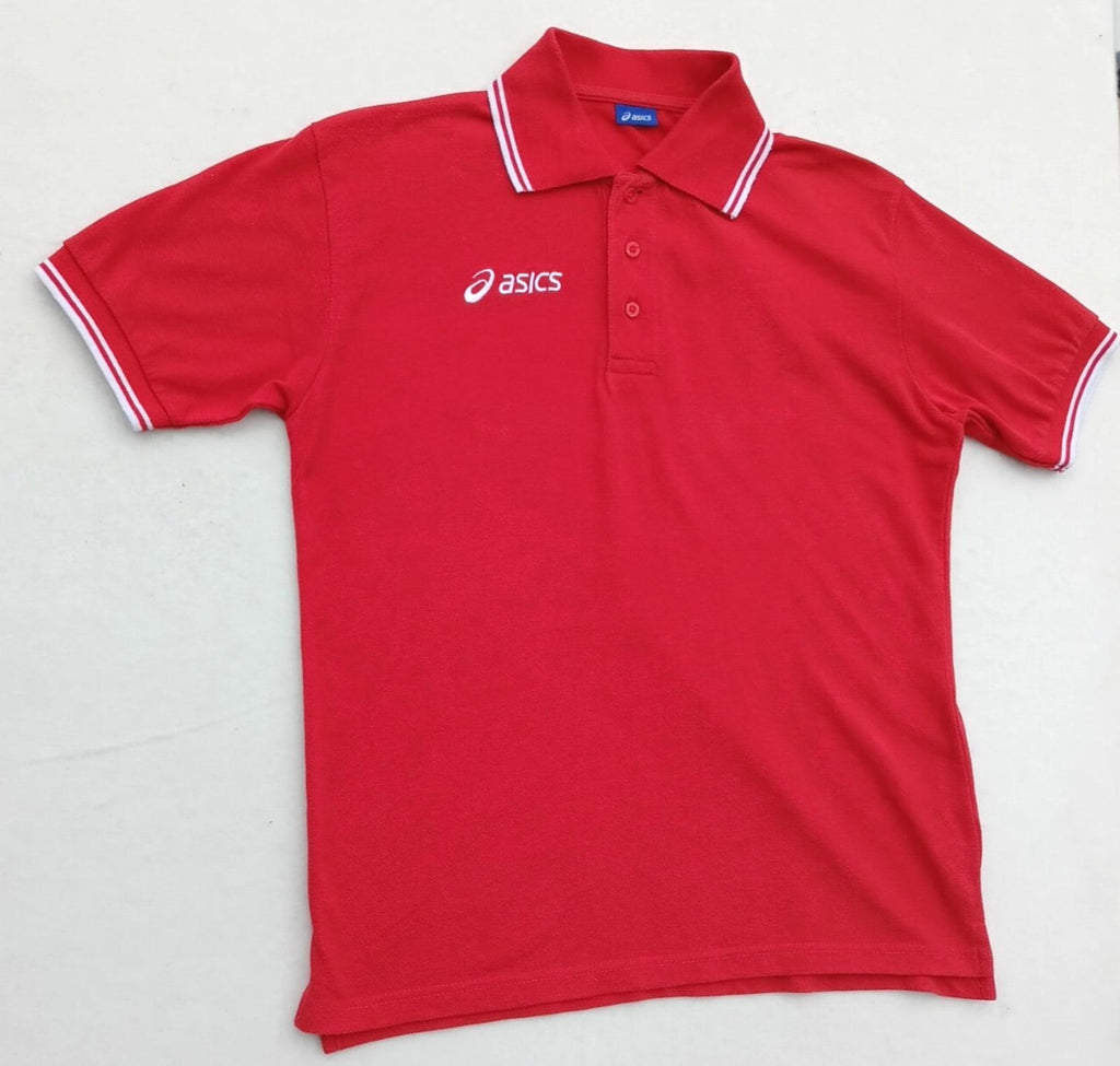 Asics Polo Shirt Men's UK Size S Red Short Sleeve Embroidered Logo Cotton Blend