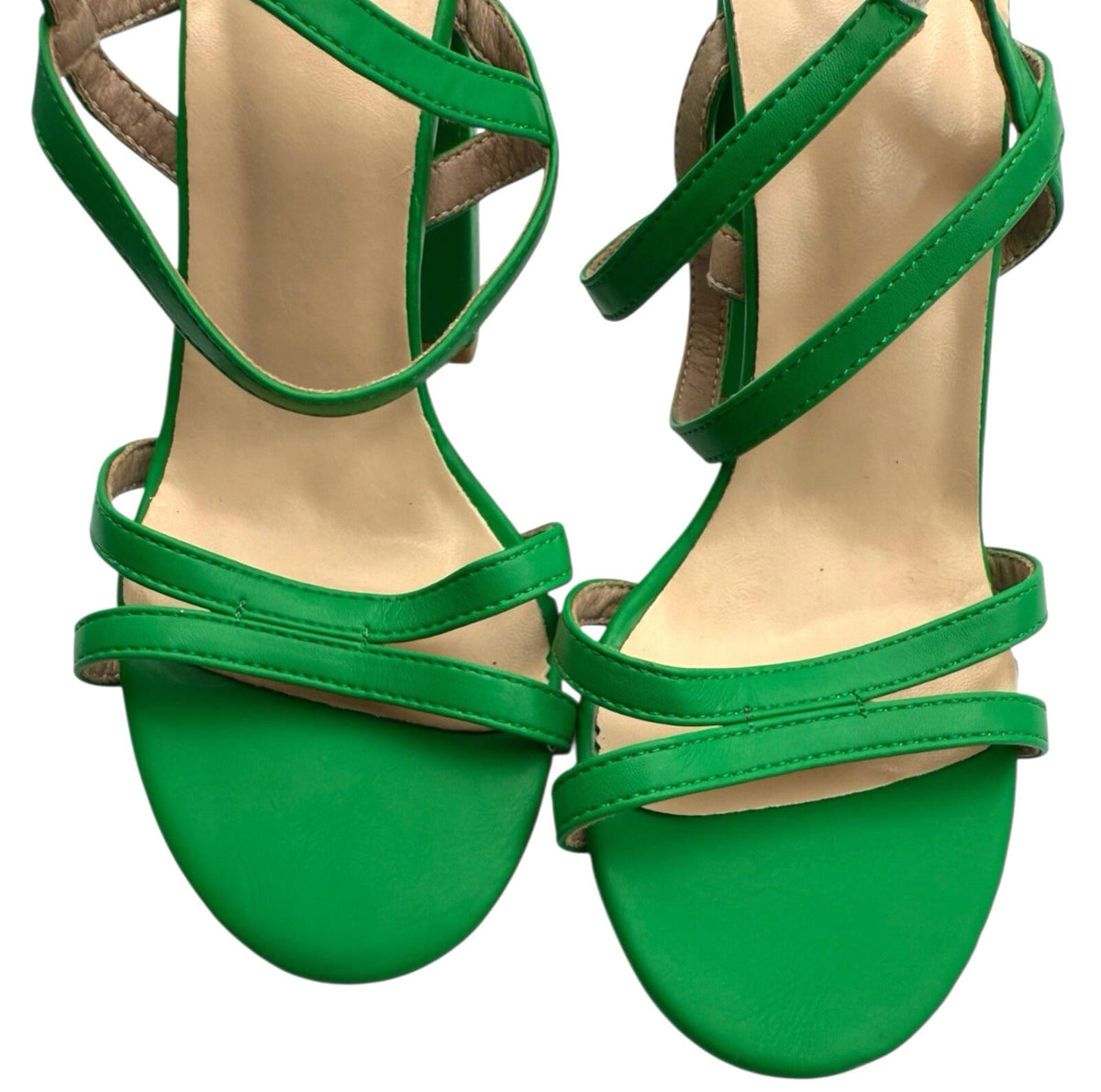 Green Strappy Block Heel Shoes Women's UK Size 3.5 Open Toe High Heel