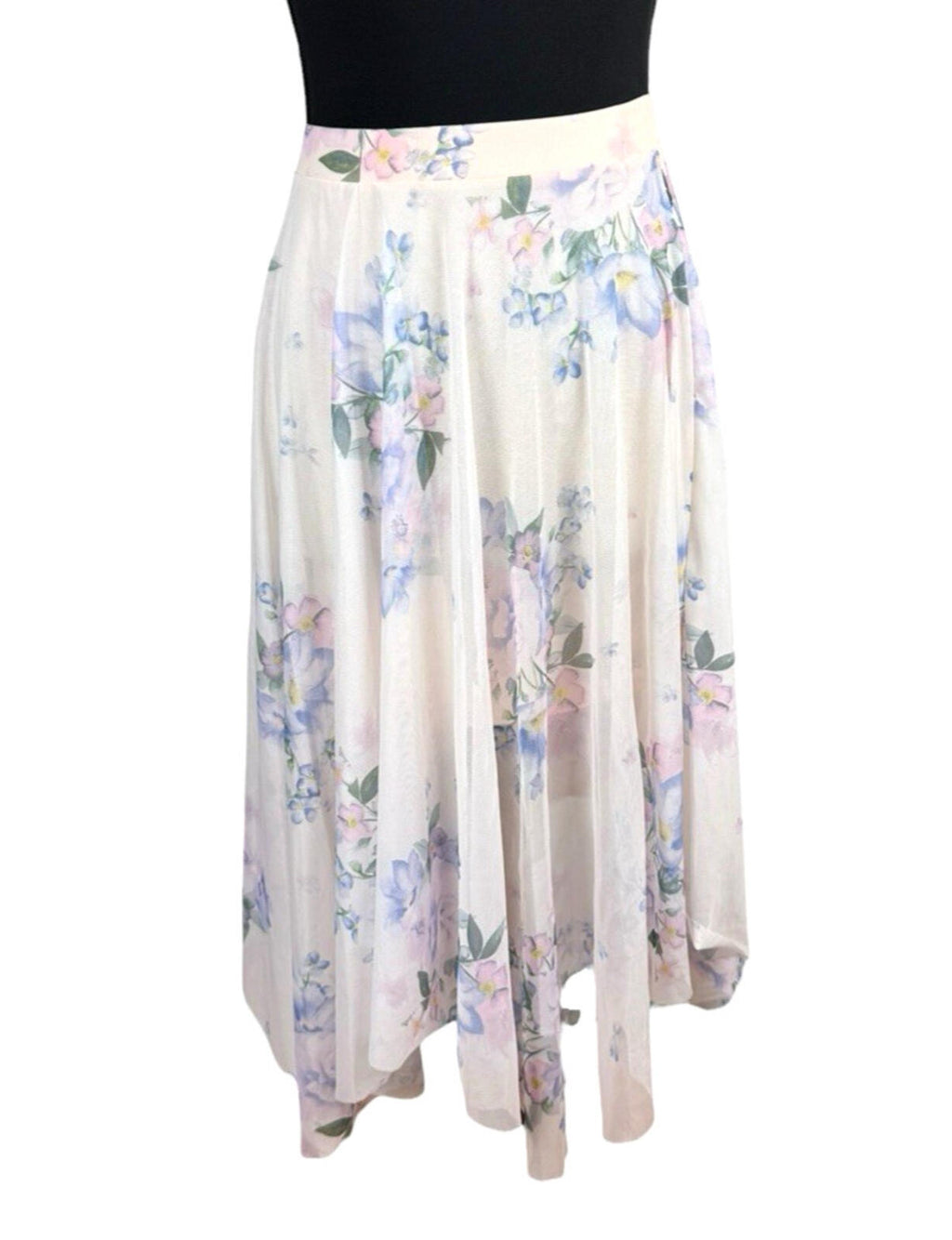 New Look Chiffon Midi Skirt Women's UK Size 8 Elastic Waist Lined Floral Pastel
