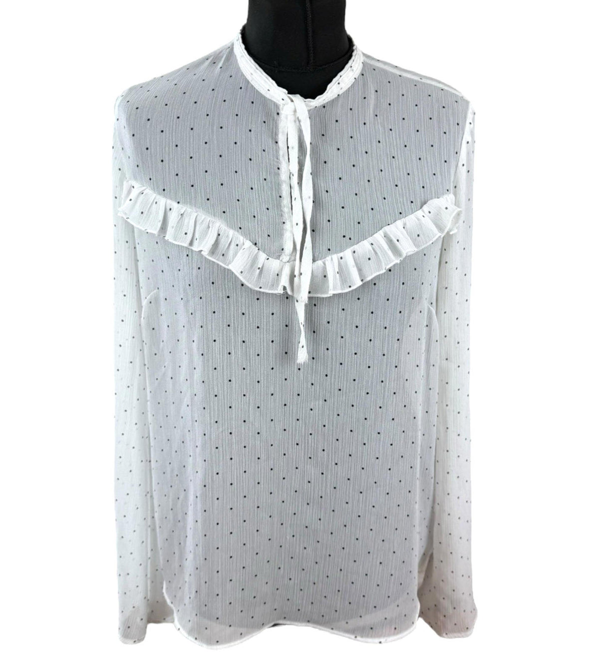 Limited Edition White Chiffon Blouse Polka Dot Tie Neck Women's UK Size 12