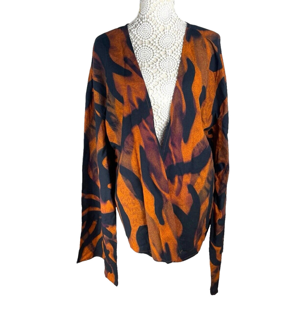 Windeson Open Jacket Orange & Black Lightweight Flared Sleeve Women's UK Size 16