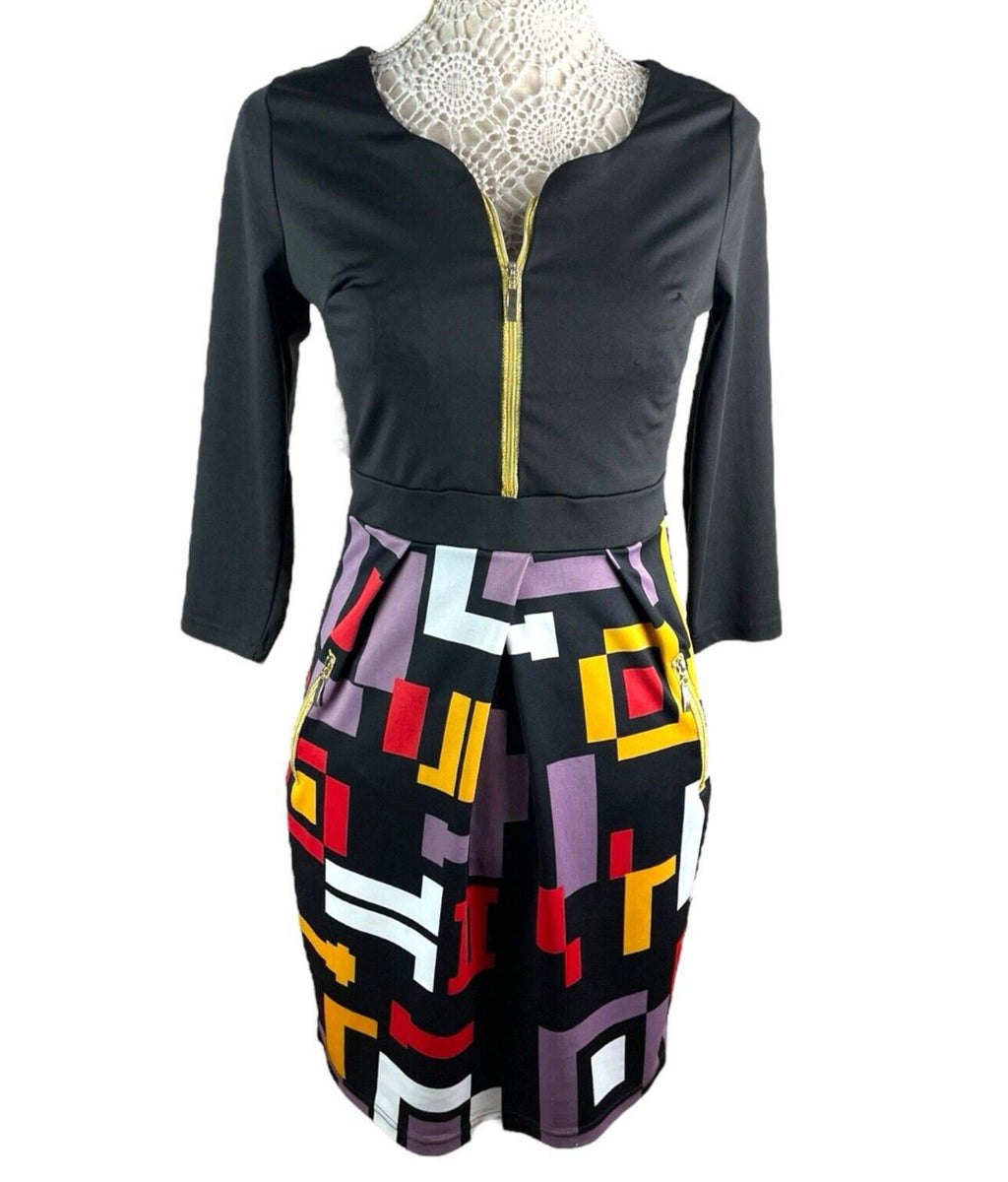 Miusol Retro Look Mini Dress Long Sleeve Zip Front Women's UK Size M