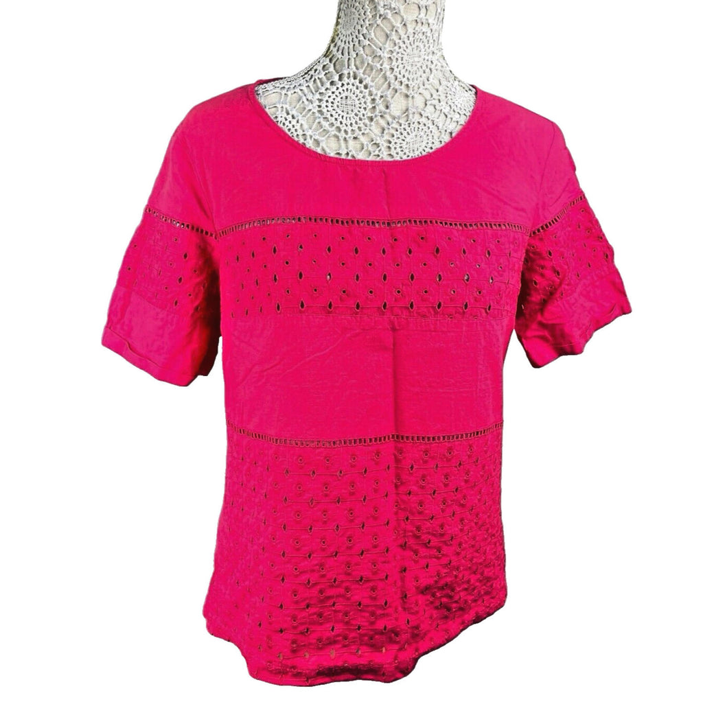 Next Pink T-shirt Top Embroidered Hole Design Women's UK Size 14