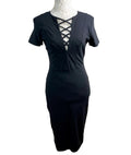 Amy Childs Black Midi Dress Fitted Stretch Women's UK Size 12