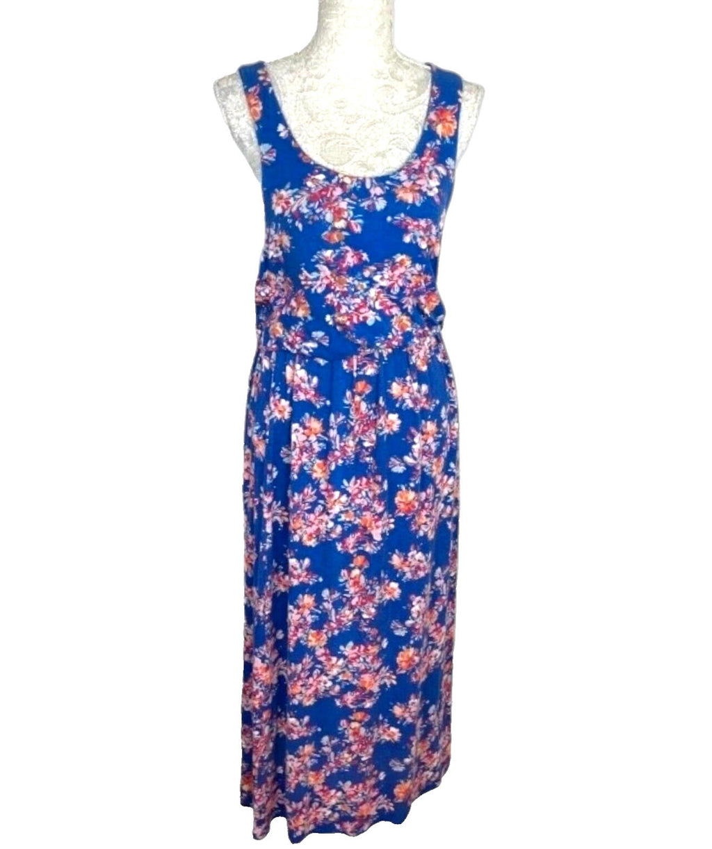 Maxi Dress Blue Floral Racer Back Women's UK Size M (10)