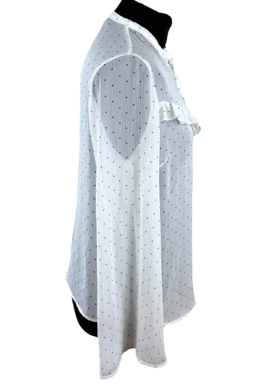 Limited Edition White Chiffon Blouse Polka Dot Tie Neck Women's UK Size 12