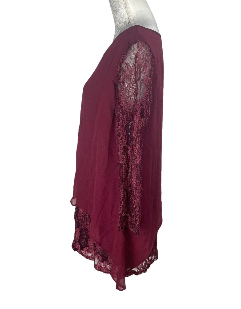 Floryday Red Burgandy Lace Tiered Top Women's UK Size M (8-10)