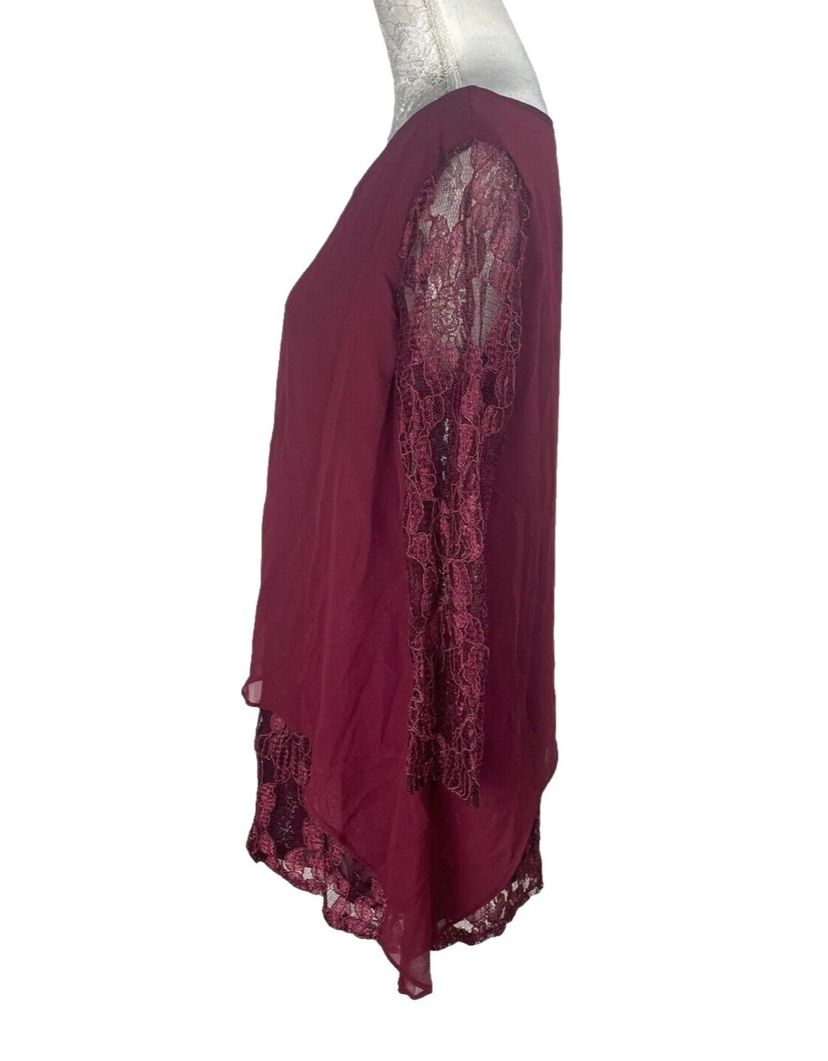 Floryday Red Burgandy Lace Tiered Top Women's UK Size M (8-10)