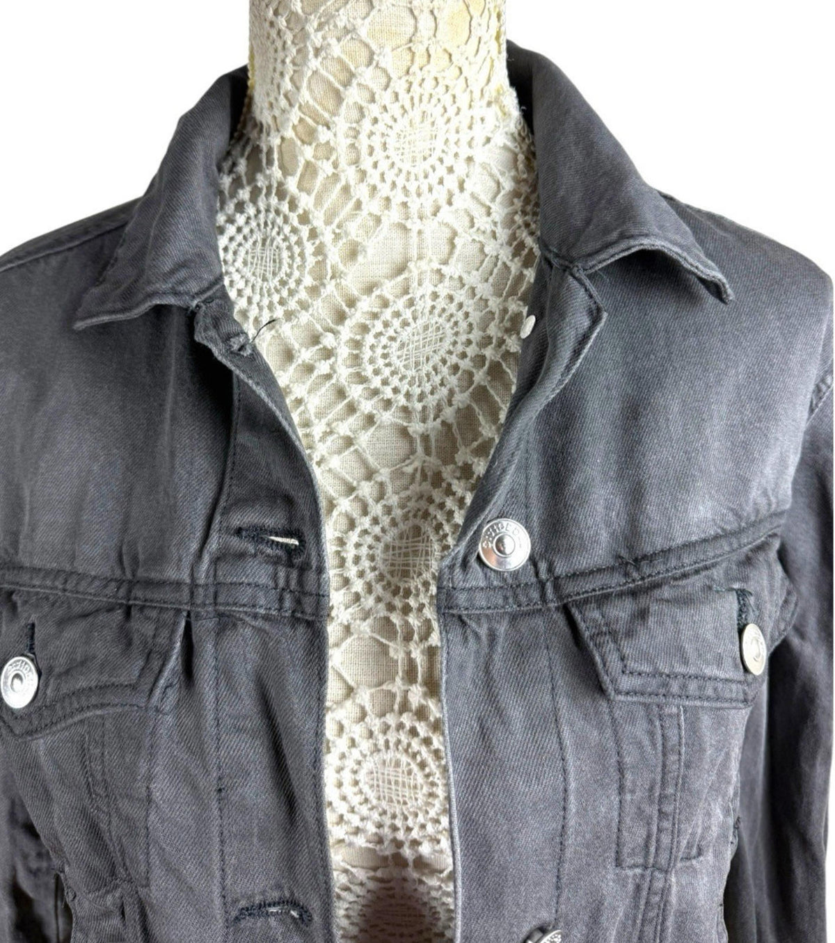 Divided Grey Denim Jacket Collared Pockets Grunge Relaxed Fit Women's UK Size 6
