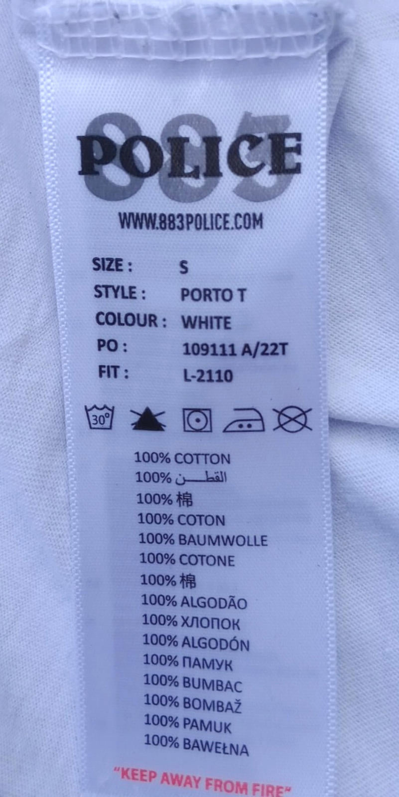 883 Police T Shirt Men's UK Size S White 100% Cotton Easy Care Graphic Print