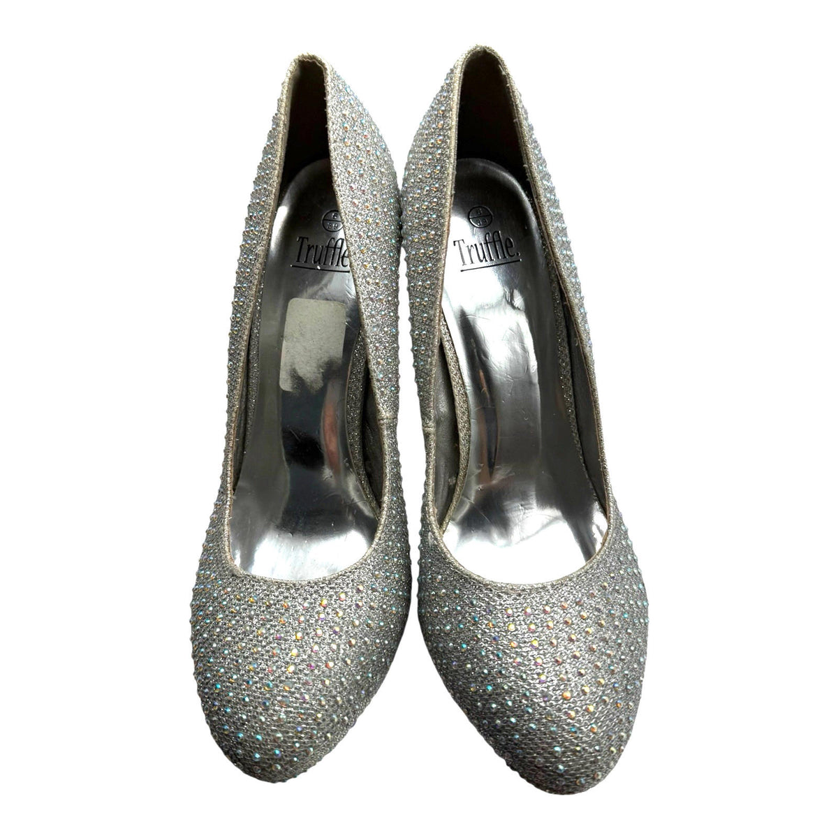 Truffle Silver Rhinestone Shoes Round Toe Stiletto Sparkle Women's UK Size 6