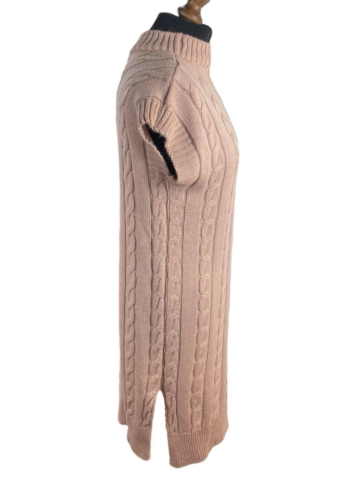 Pink Sleeveless Jumper Dress Knee Length Aran Knit Women's UK Size M