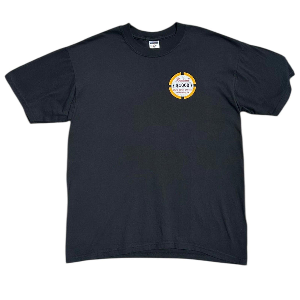 JERZEES Black Bucknell Poker T-Shirt Men's UK Size L Black Graphic Print 2005 Short Sleeve