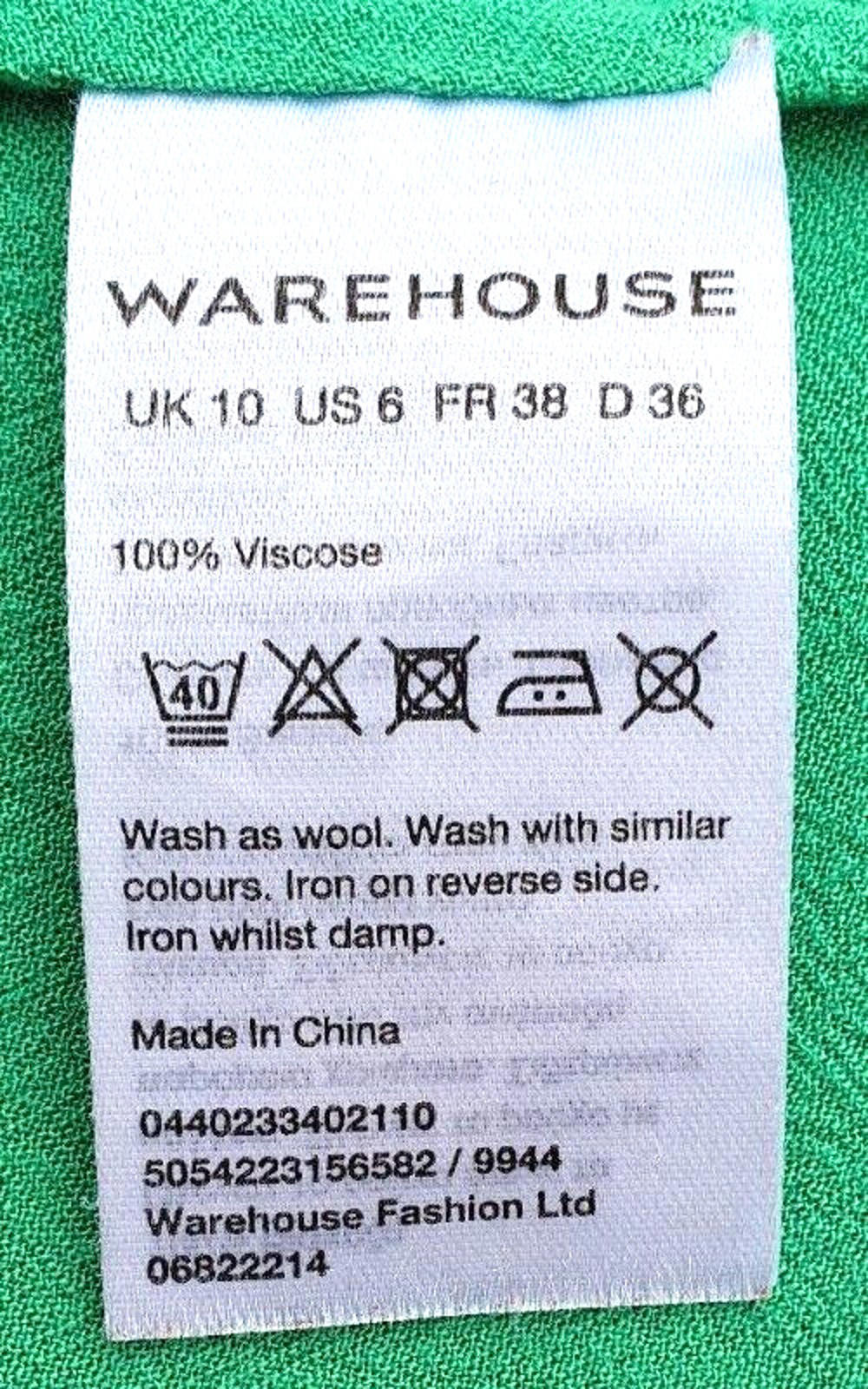 Warehouse Midi Dress Green 100% Viscose Women's UK Size 10