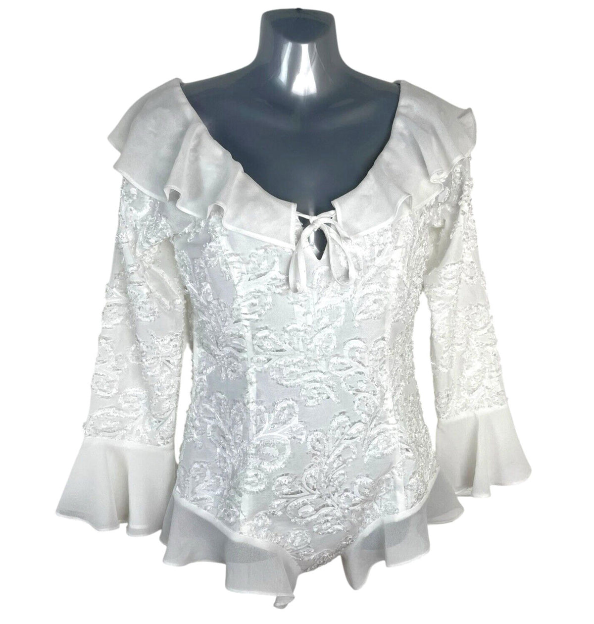 China Base White Frill Textured Blouse Top Women's UK Size 8