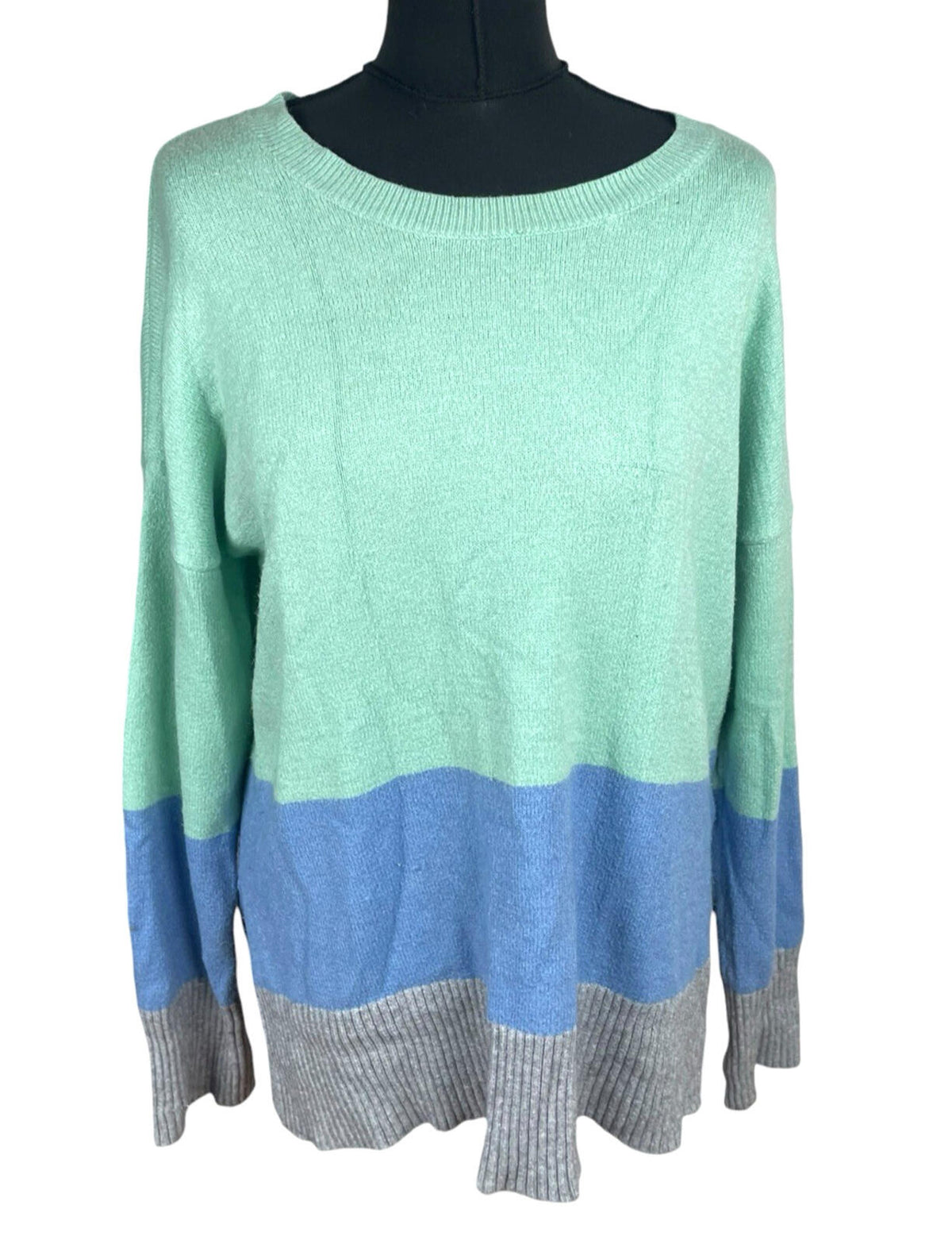 Oasis Knit Jumper Women's UK Size L Colour Block Side Slit Green Blue