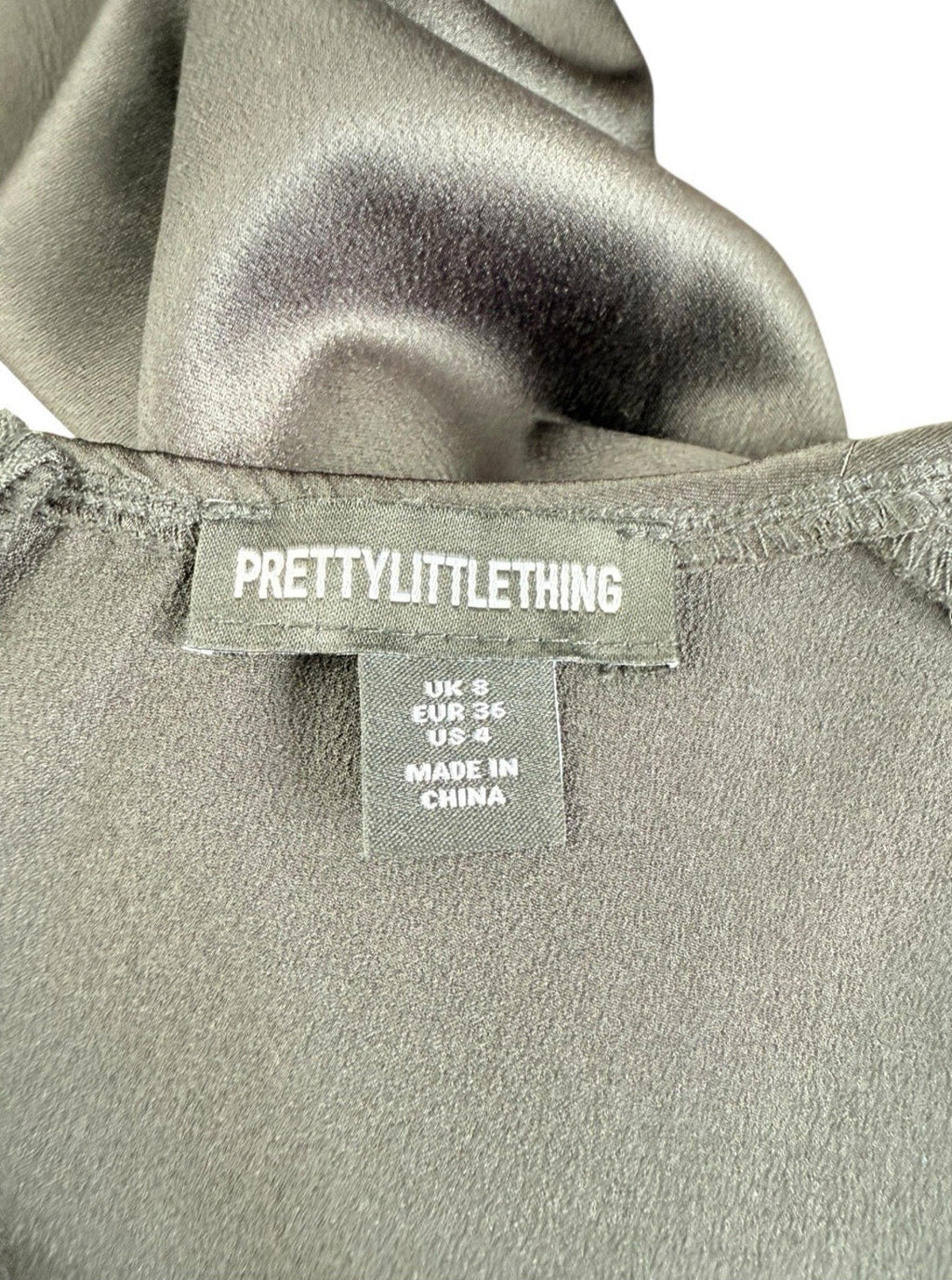 Pretty Little Thing Black Satin Crop Top Puffball Sleeve Women's UK Size 8
